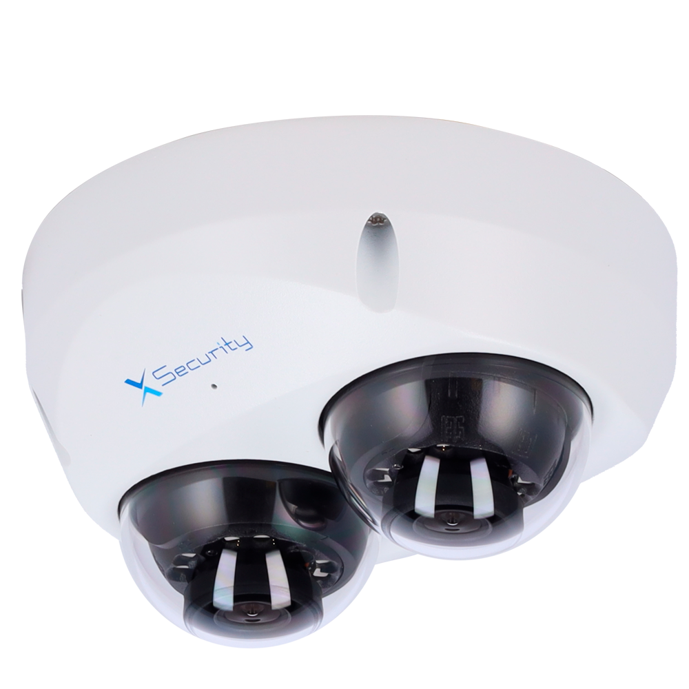 (XS-IPD850A-4U-MIND) Caméra IP à double dôme X-Security - 2x 4 Mégapixel (2560x1440) - Objectif fix 2.8mm - WDR 120dB | Dual Light(IR 60m et lumière blanche 60m) - WizSense, avec classification des personnes et des véhicules - MicroSD 256GB / IP67 &amp; IK10