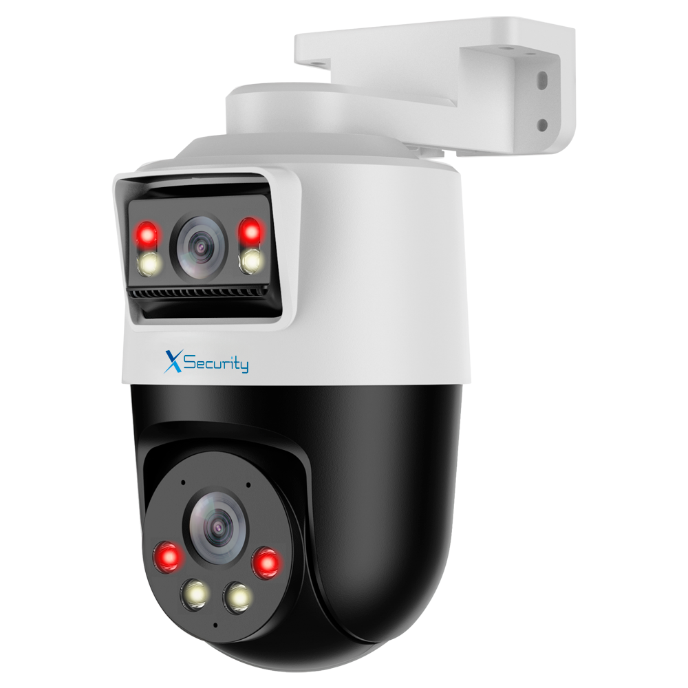(XS-IPPT430-2P-SL-TANDEM) X-Security IP tándem gama ULTRA - Doble Lente (Panorámica 2Mpx + PT 2Mpx) - Lente PT 4 mm | Lente panorámica 4 mm - Dual Light 30 m | Alarma y flash disuasorios - Micrófono y  altavoz | MicroSD | IP66 - IVS | SMD 4.0 | PoE