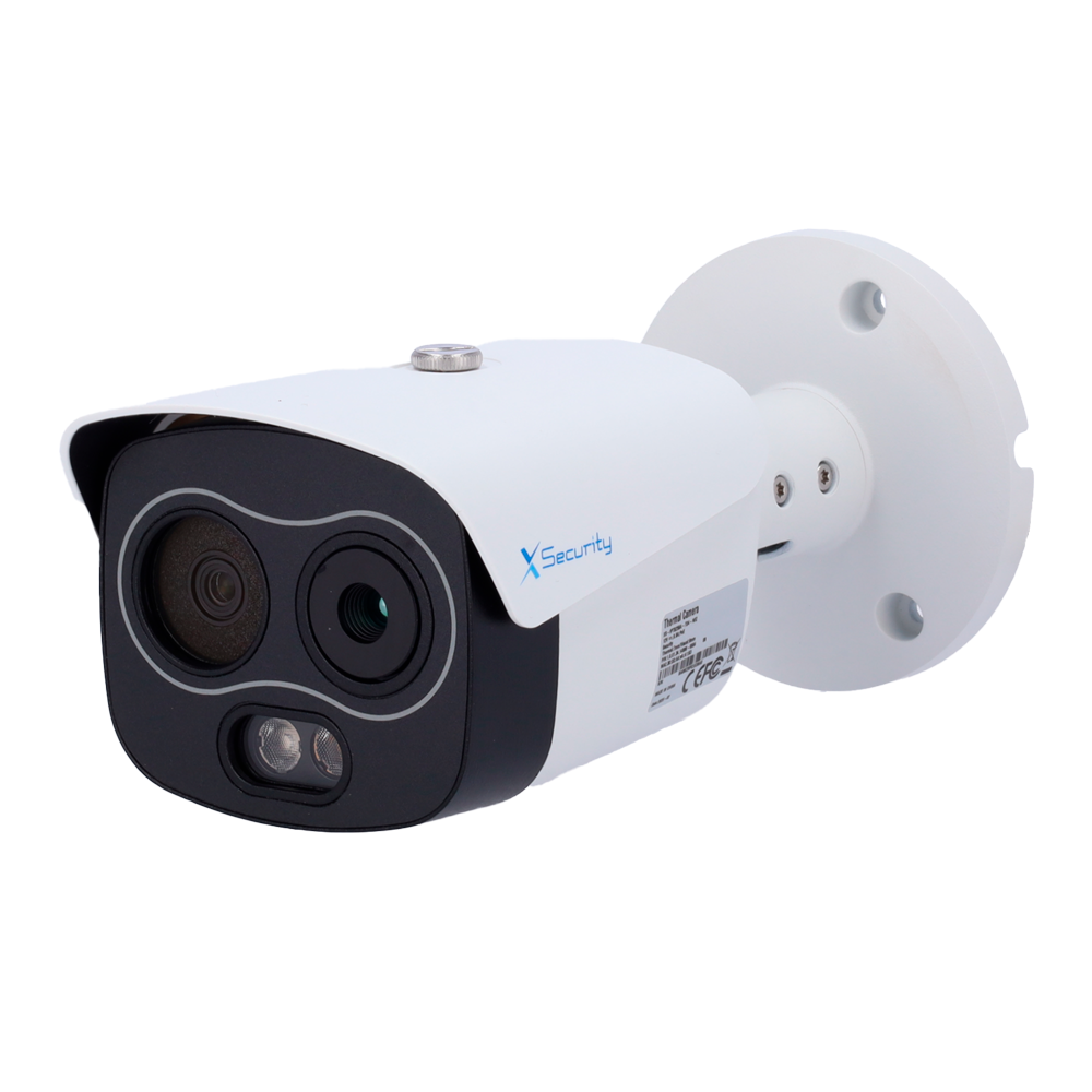 (XS-IPTB256A-4D4-WIZ) Cámara térmica Bullet Dual IP X-Security - 256x192 VOx | Lente 3.5 mm | Sensibilidad ≤ 40mK - Sensor óptico 1/2.7” 4 Mpx | Lente 4 mm - WizSense, con clasificación de humano y vehículo - Detección de humo y calor - Audio | Alarmas | MicroSD | PoE