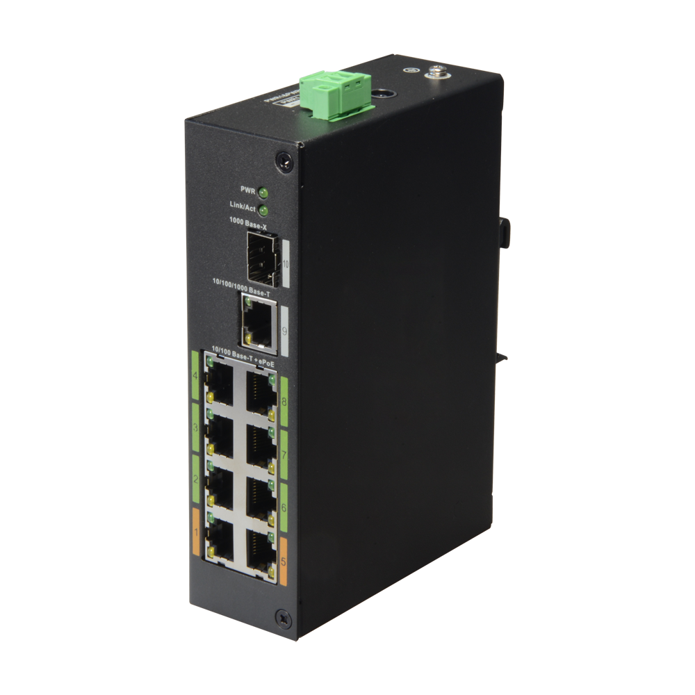 (XS-SW1008EPOE-120-DIN) Switch ePoE X-Security - 8 Ports PoE + 1 Uplink RJ45 + 1 SFP - Vitesse 10/100 Mbps - Puissance 60 W par port - Puissance maximale totale 120 W - Norme IEEE802.3at (PoE) / af (PoE+)