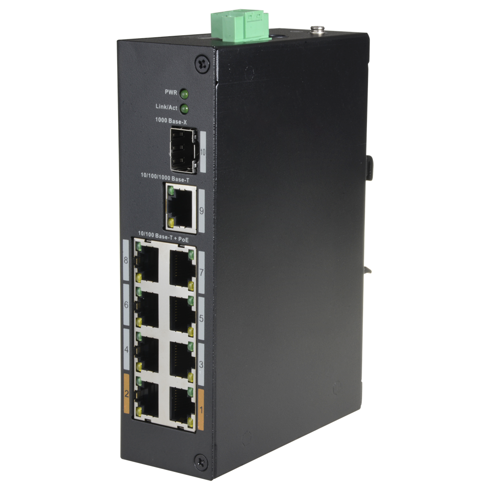 (XS-SW1008POE-96-DIN) Switch PoE X-Security - 8 ports PoE + 1 Uplink RJ45 - Vitesse 10/100 Mbps - Puissance 30 W par port - Puissance maximale totale 96 W - Norme IEEE802.3at (PoE) / af (PoE+)