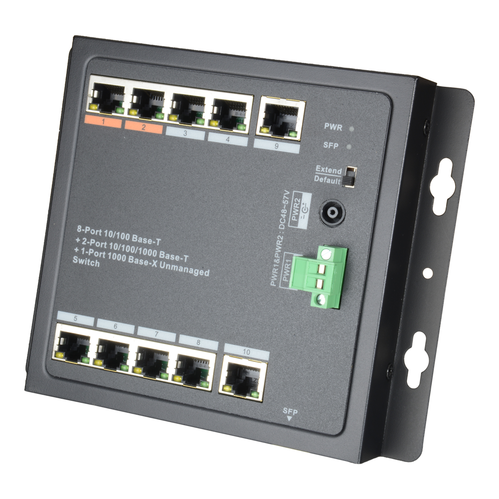 (XS-SW1108HIPOE-96DIN) Switch HiPoE X-Security - 8 Ports PoE + 2 Ports Uplink (RJ45) + 1 Ports Uplink (SFP) - 8x 10/100Mbps + 2x 10/100/1000Mbps + 1 SFP Giga - 2 Ports Hi-PoE + 6 Ports PoE + - Consommation maximale 96 W - Installation mural