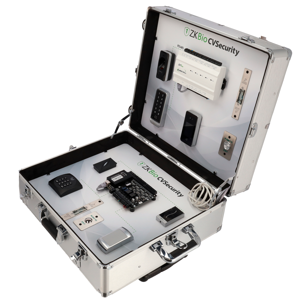 (ZK-DEMOKIT-AC) Valise d'exposition - Solution de contrôle d'accès - Switch pour la connexion internet - Licence gratuite ZK-BIOCV-5-5APP-PROMO - Plug &amp; Play - Valise: 500 (H) x 450 (L) x 200 (Pr) mm