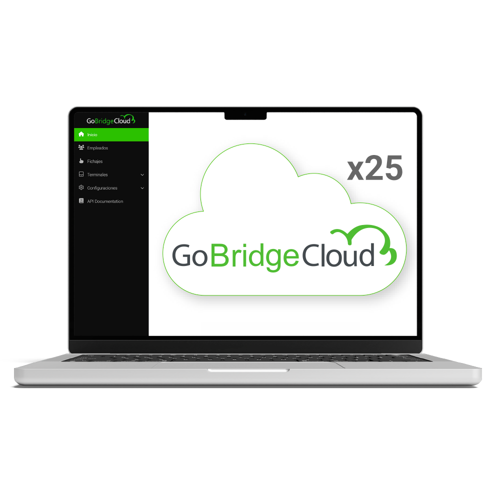 (ZK-GOBRIDGECLOUD) Pack d'intégration Cloud - 25 utilisateurs / équipes ilimités - Pour les dispositifs compatibles avec GoTimeCloud - Compatible avec Personio, Woffu, Sesame, Factorial - Paiement annuel : Prix par utilisateur/an - 10% de promotion en bon Visiotech