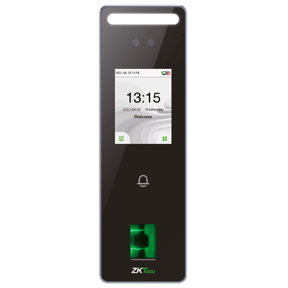 (ZK-SPEEDFACE-V3L-FP-2-W) Contrôle d'accès et de présence IP65 - Visage, empreinte digitale, carte MF et PIN - 3.000 empreintes | 200.000 registres - 2.4" Interface tactile TFT, TCP/IP, Wi-Fi, RS485 et Wiegand - Soft. Présence: ZKBioTime 8 et GoTime Cloud - Soft. Accès: ZKBioCV