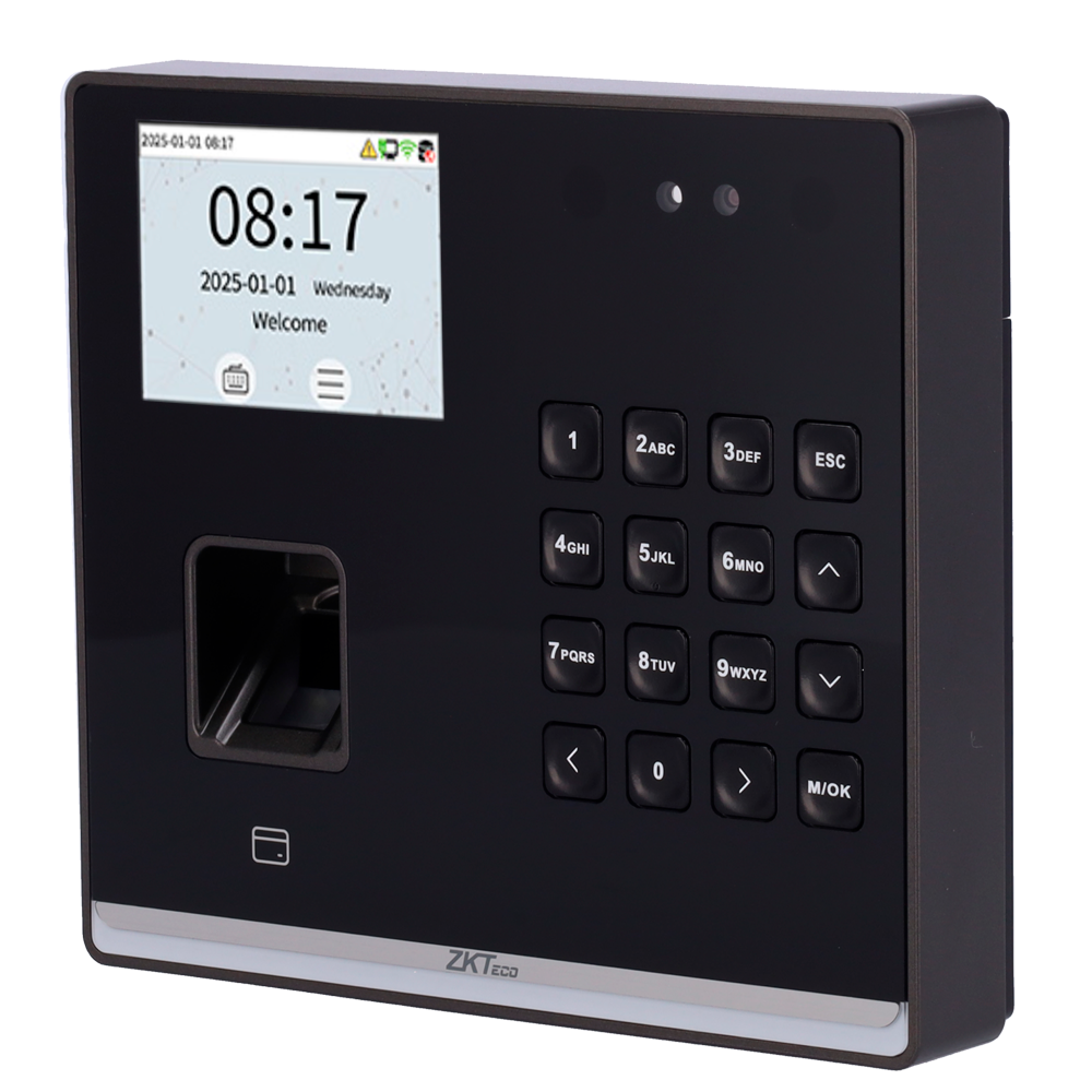 (ZK-TA-GTC2F-H-1-W) Control de presencia y acceso simple - Facial, huella, tarjeta EM y PIN - 1.000 huellas | 150.000 registros - 2.8" TFT | TCP/IP, WiFi, USB y relé - Soft. Presencia: GoTime Cloud