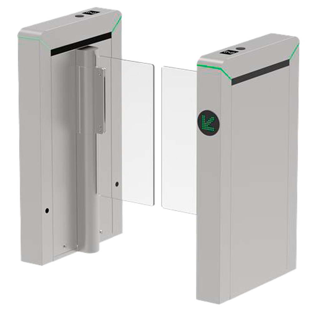 (ZK-TS-MARS-S100-SS-900) Tourniquet d'accès bidirectionnel - Portillon basculant compact avec barrière acrylique pliante - Horaires, alarmes et modes d'ouverture - Largeur de passage 900 mm | 5.000.000 cycles - En acier inoxydable SUS304 - Compatible avec des systèmes tiers