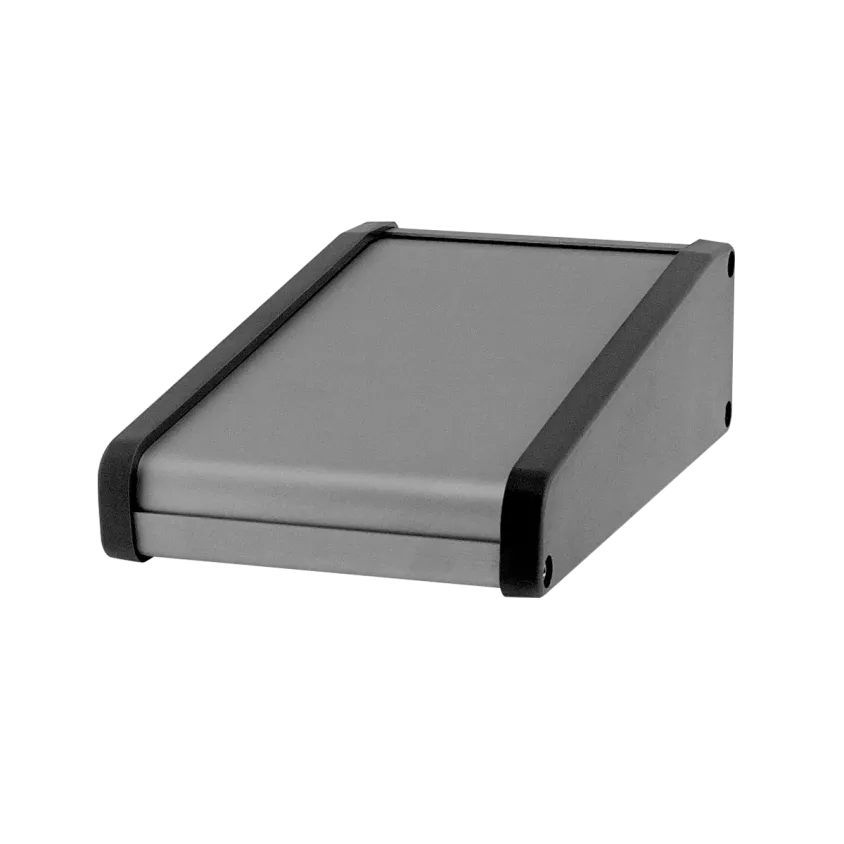 (DE1925730115) Boitier / Pupitre de table alu 1,5 mm / Côtés ABS Gris - 115 x 192 x 57/30 mm