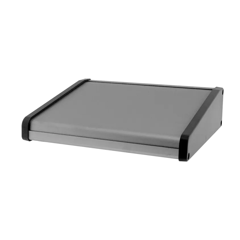 (DE1925730215) Boitier / Pupitre de table alu 1,5 mm / Côtés ABS Gris - 215 x 192 x 57/30 mm