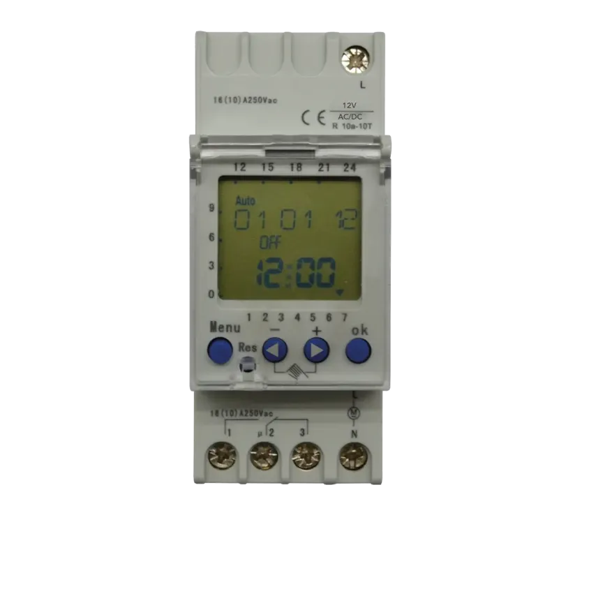 (DTD121) Horloge digitale hebdomataire rail DIN 2M 12V AC/DC 1 Contact inverseur (58 pas)