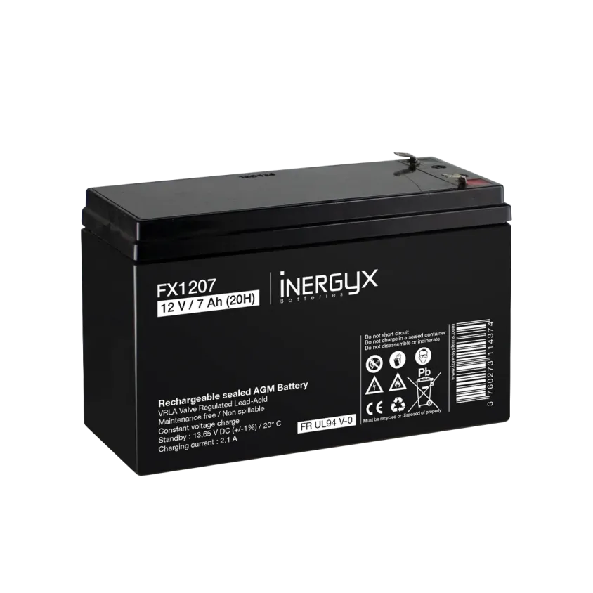 (FX1207) Batterie rechargeable VRLA 12V / 7 Ah - Bac FR UL94 V-0 - 151 x 65 x 94/100 mm