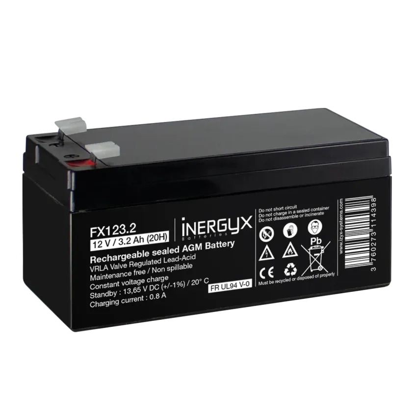 (FX123.2) Batterie rechargeable VRLA 12V / 3,2 Ah - Bac FR UL94 V-0 - 134 x 67 x 62/67 mm