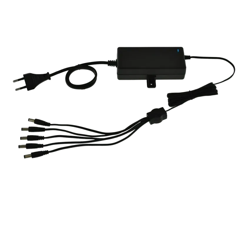 (PST12055) Alimentation bloc table 5 voies 230V AC / 12V DC / 5A Câble 2m avec fiche DC