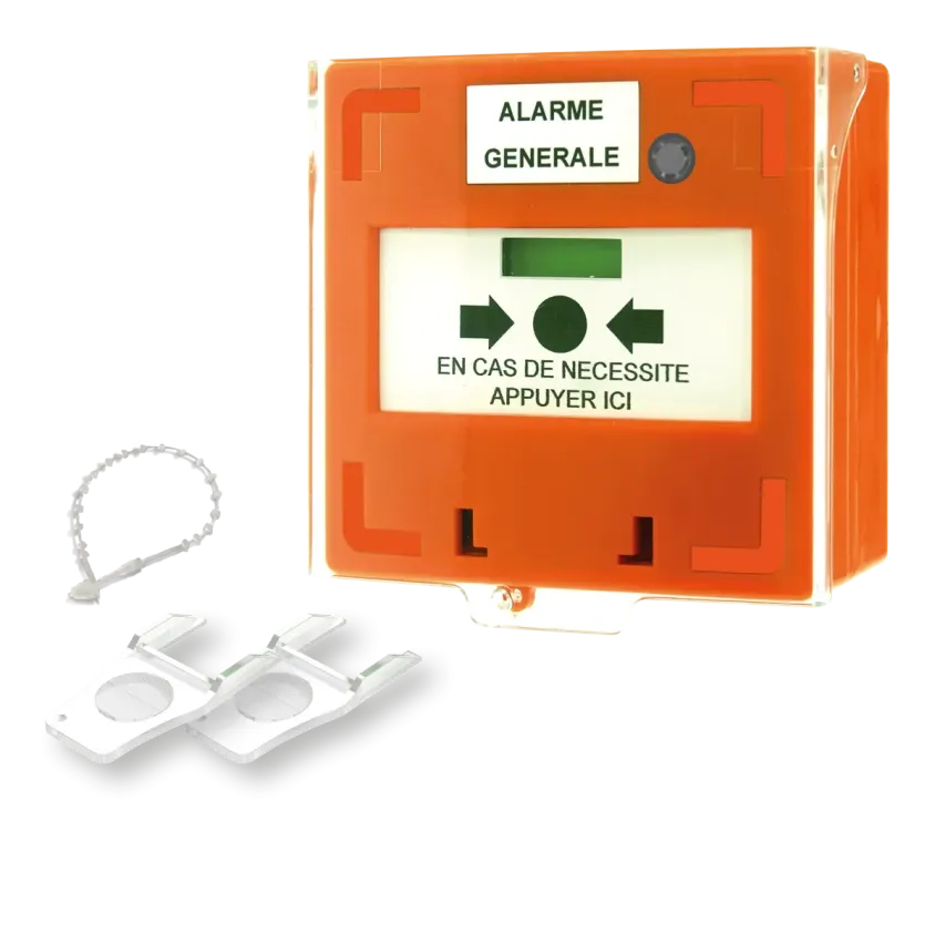 (RCP100OR) Déclencheur manuel orange 1 contact Reset façade + capot, 2 clés, scellé