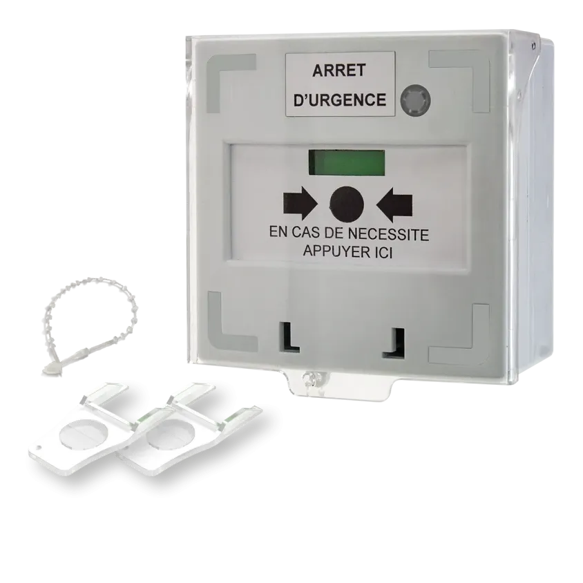 (RCP100W) Déclencheur manuel blanc 1 contact Reset façade + capot, 2 clés, scellé