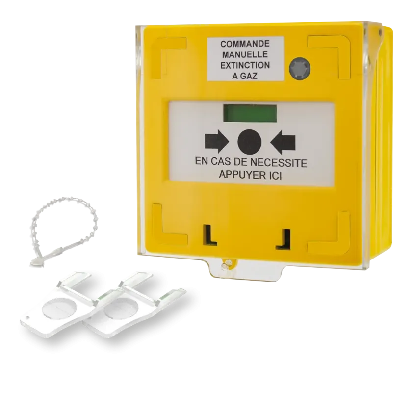 (RCP100Y) Déclencheur manuel jaune 1 contact Reset façade + capot, 2 clés, scellé