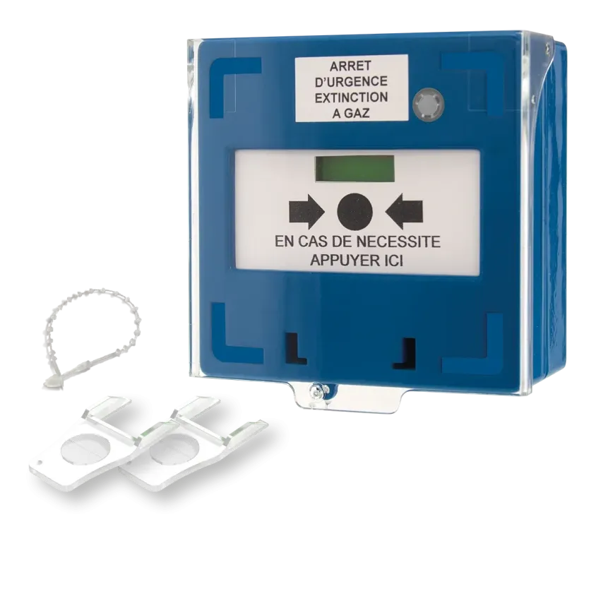 (RCP300BU) Déclencheur manuel bleu 3 contacts Reset façade + capot, 2 clés, scellé