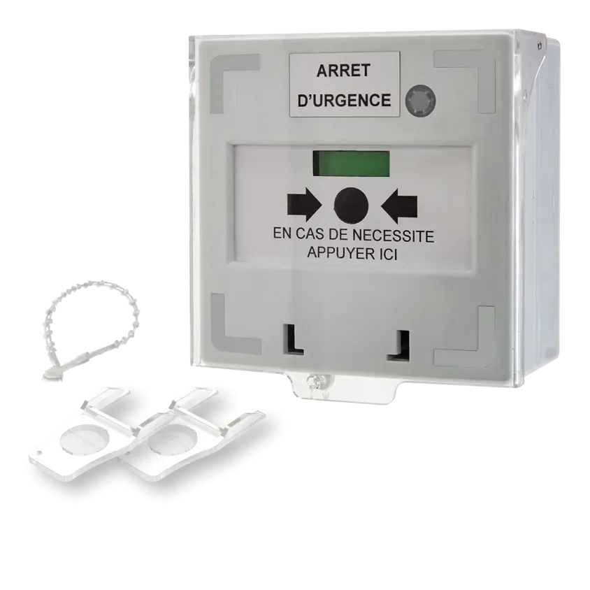 (RCP300W) Déclencheur manuel blanc 3 contacts Reset façade + capot, 2 clés, scellé