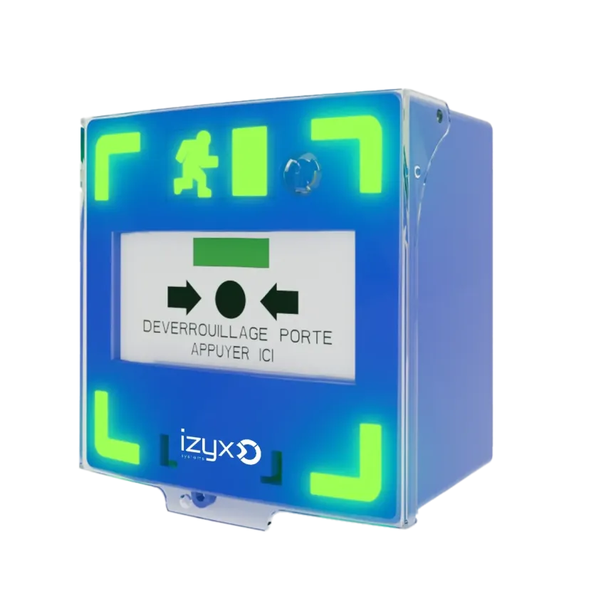 (RCP310BU) Déclen manuel bleu 3 cts LEDS/buz 12/24/48V DC Reset façade+capot,2 clés,scellé