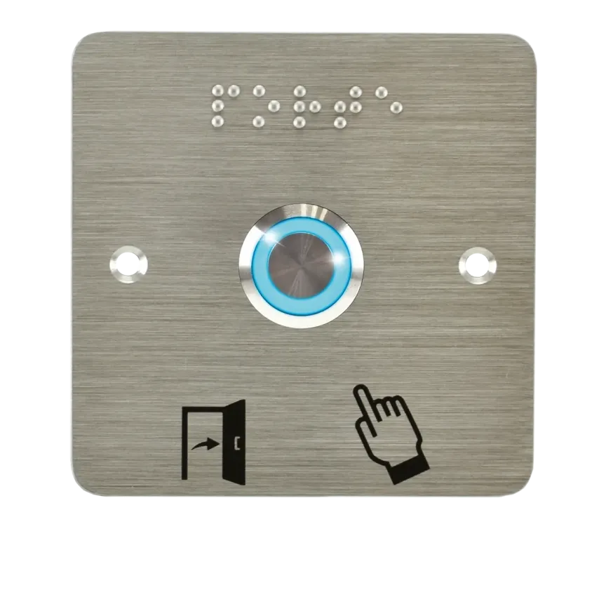 (SS19B12CP201) Bouton poussoir acier inox d= 19 mm Halo bleu 12V AC/DC Contact NO+NC (C)+SSP201