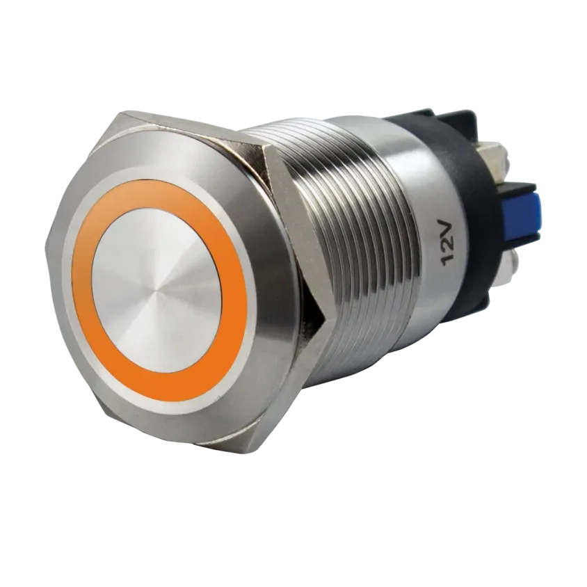 (SS19O12) Bouton poussoir acier inox d= 19 mm Halo orange 12V AC/DC Contact NO+NC (V)