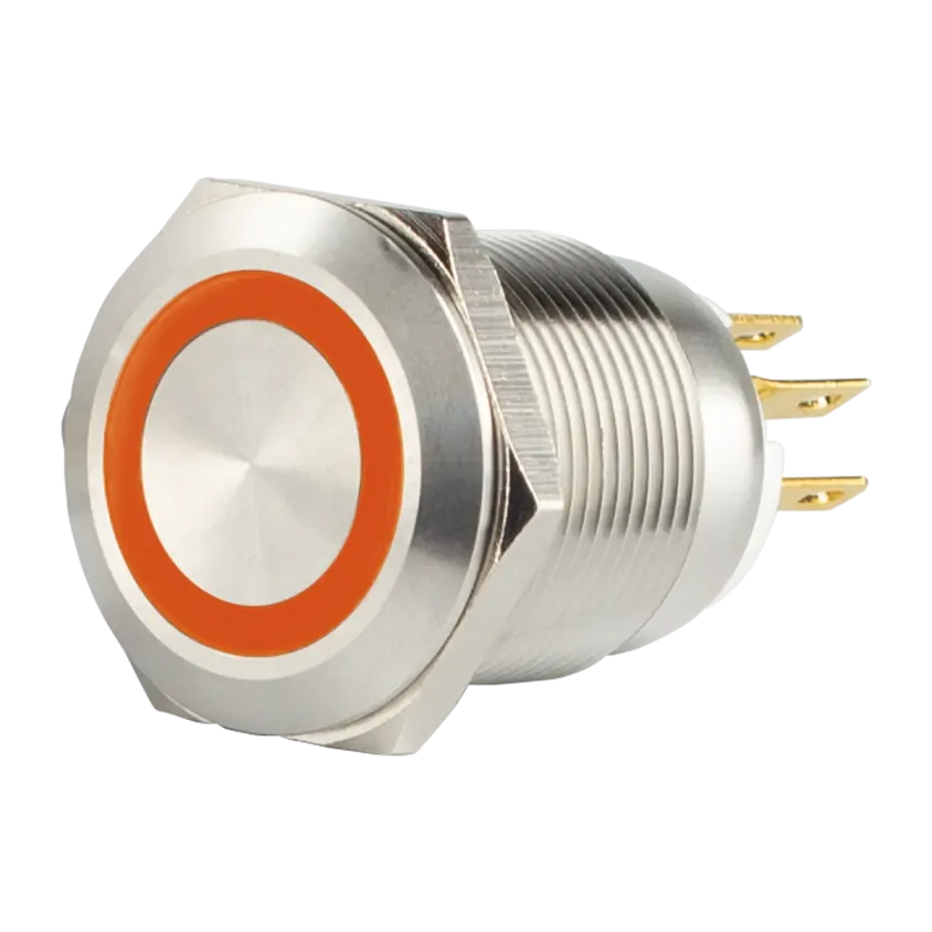 (SS19O12C) Bouton poussoir acier inox d= 19 mm Halo orange 12V AC/DC Contact NO+NC (C)