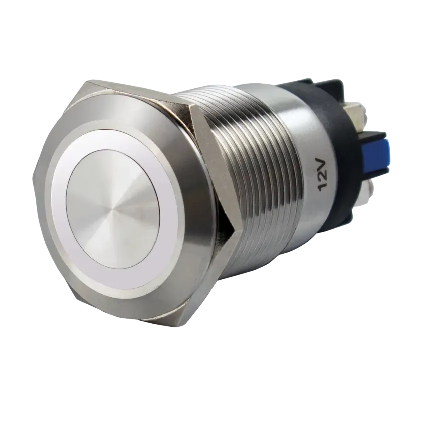 (SS19W12) Bouton poussoir acier inox d= 19 mm Halo blanc 12V AC/DC Contact NO+NC (V)