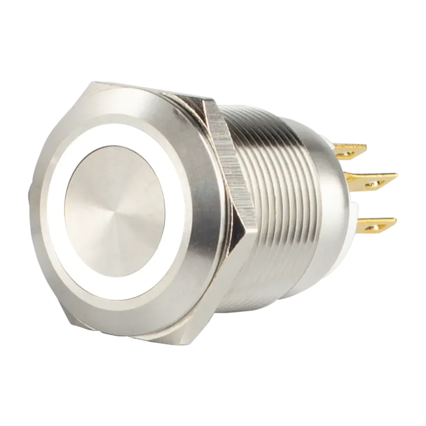 (SS19W12C) Bouton poussoir acier inox d= 19 mm Halo blanc 12V AC/DC Contact NO+NC (C)