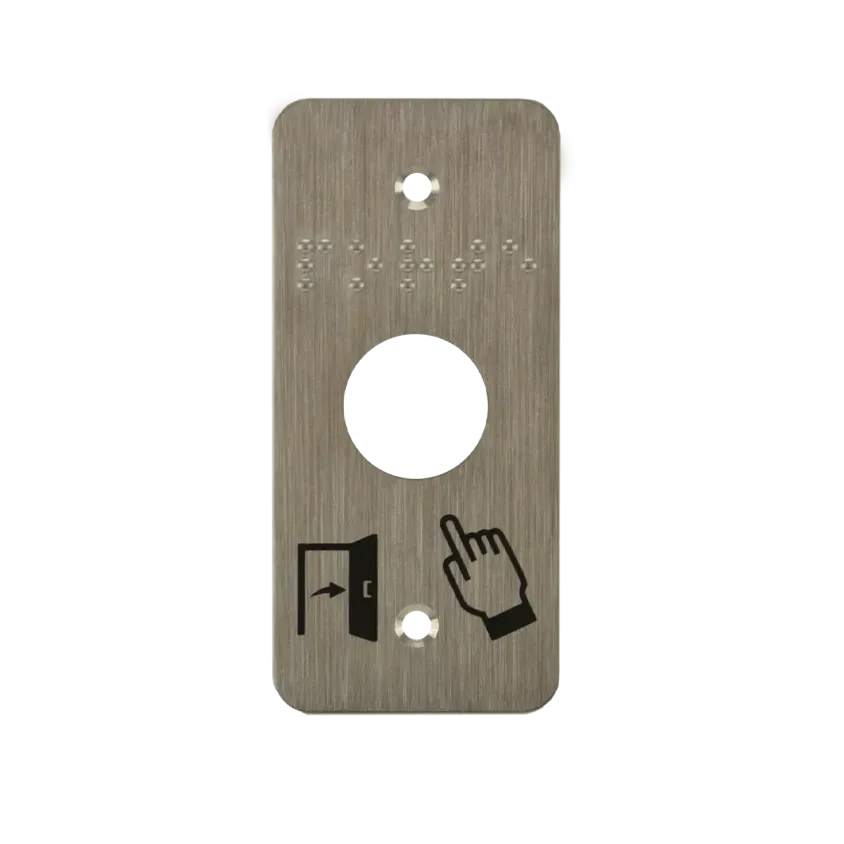 (SSP101) Plaque acier inoxydable 39,5 x 84,5 mm perçage diam. 19 mm braille PORTE + Picto