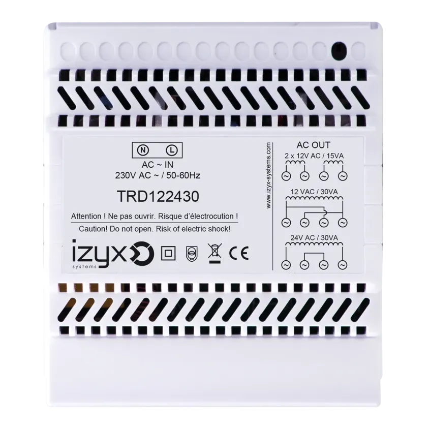 (TRD122430) Transformateur rail DIN 5M 230V AC / 12/24V AC / 30VA (2,5A/1,25A)
