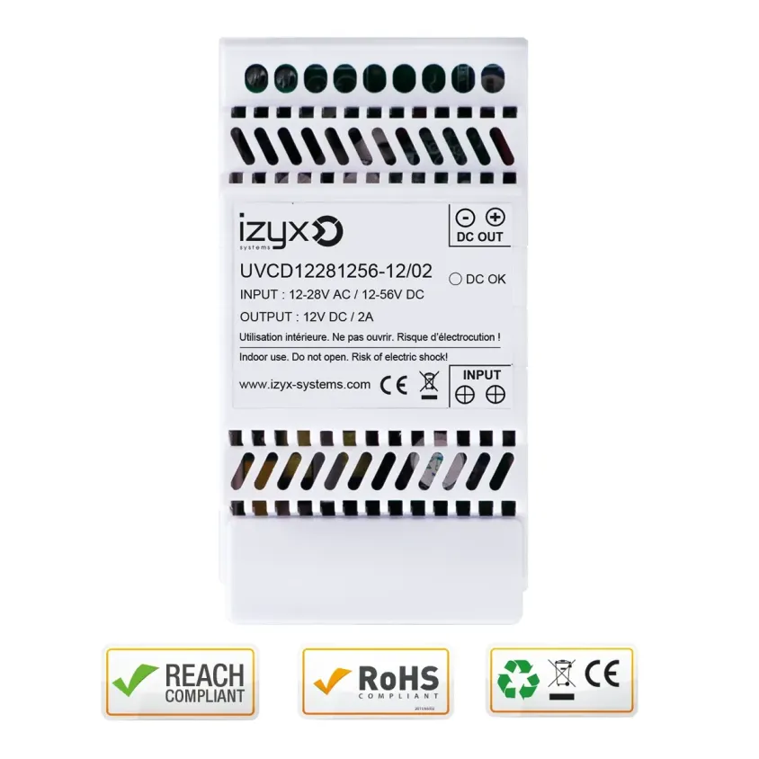 (UVCD12281256-12/02) Convertisseur de tension rail DIN In 12-28V AC ou 12-56V DC / Out 12V DC / 2A
