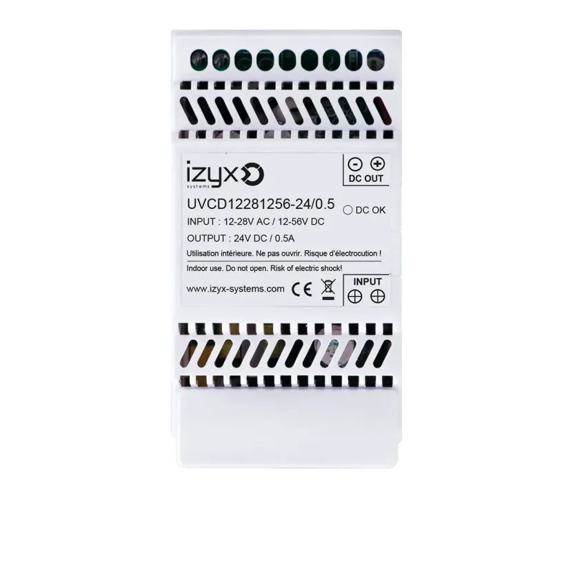 (UVCD12281256-24/0.5) Convertisseur de tension rail DIN In 12-28V AC ou 12-56V DC / Out 24V DC / 0,5A