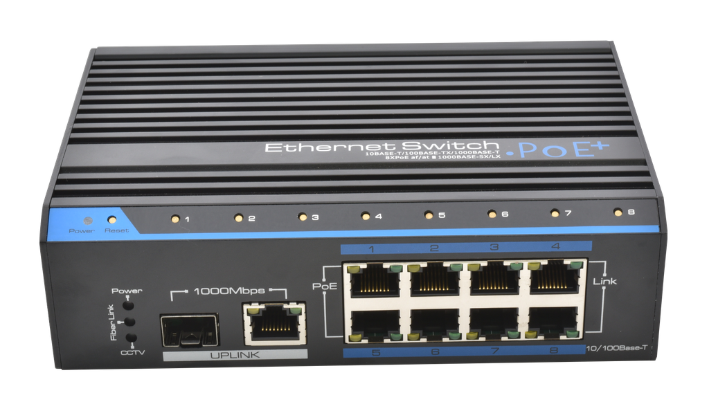 (S43824-B0) SWITCH INDUS 120W - 8×100Mb/POE+ & 1×Gb & 1SFP Boite 1 PC