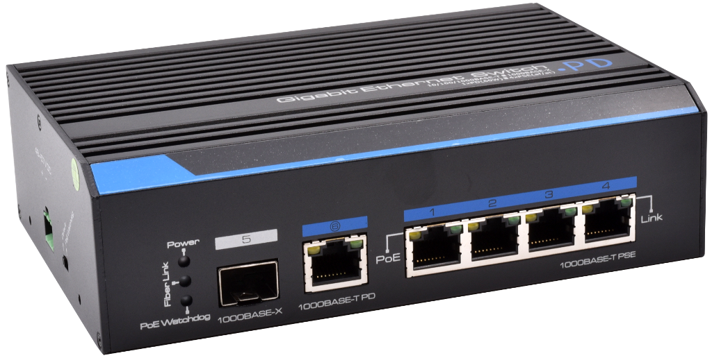 (S48439-B0) SWITCH INDUS 50/120W- 4×1Gbps/POE+ & 1Gbps PD & 1 SFP Boite 1 PC Elbac