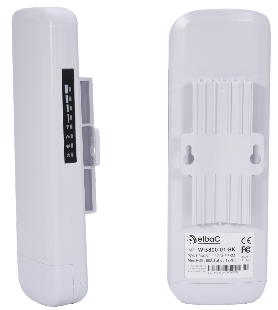 [WI5800-01-BK] (WI5800-01-BK) PONT SANS FIL 5.8GHZ 5KM - KIT APPAIRE Boite 1 KIT