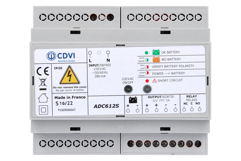 (ADC612S) Alimentation secourue rail DIN 12VDC 5A