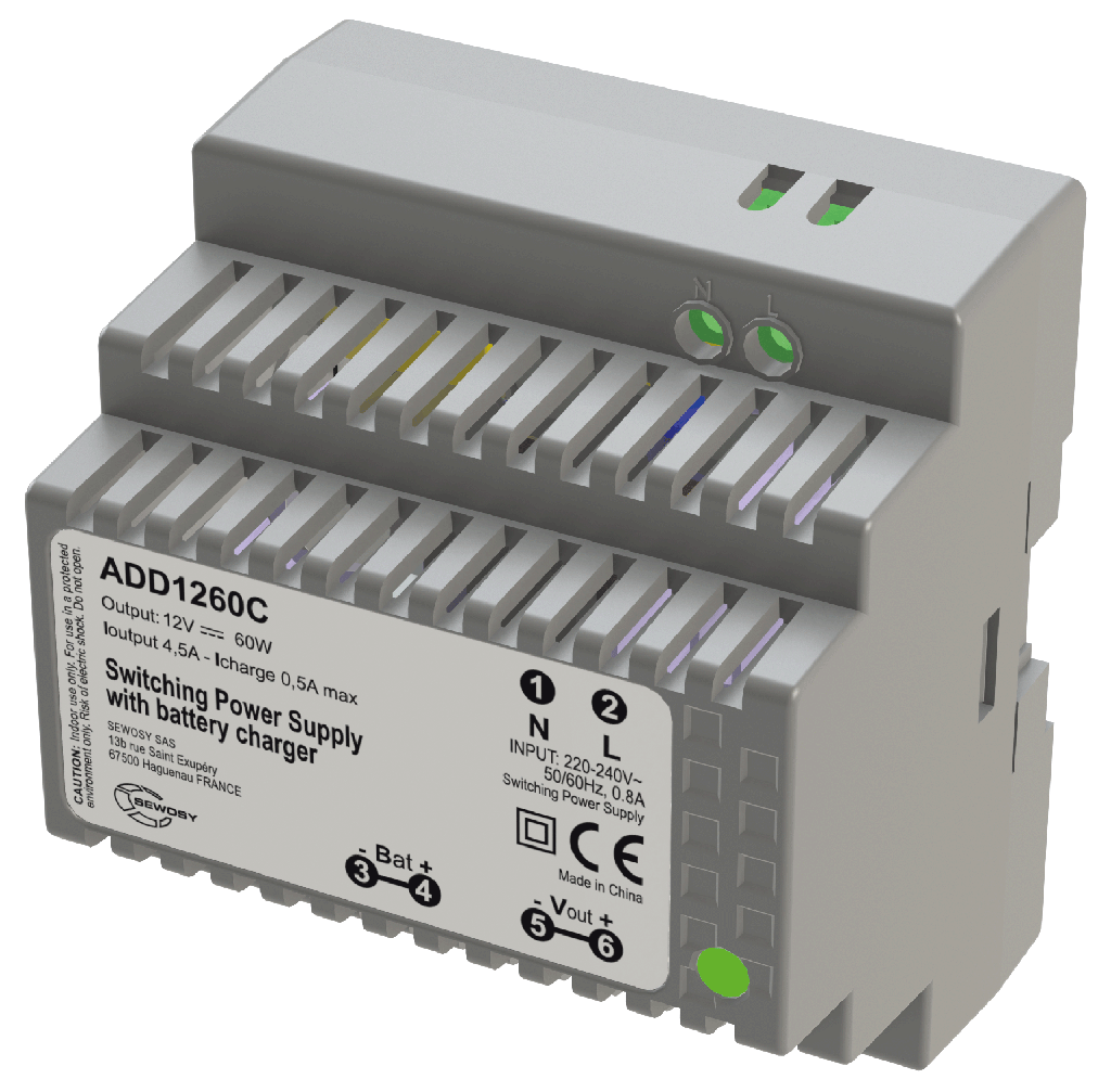 (ADD1260C) Alimentation sur rail DIN  chargeur 230V AC / 12V DC / 60W - 4.5A