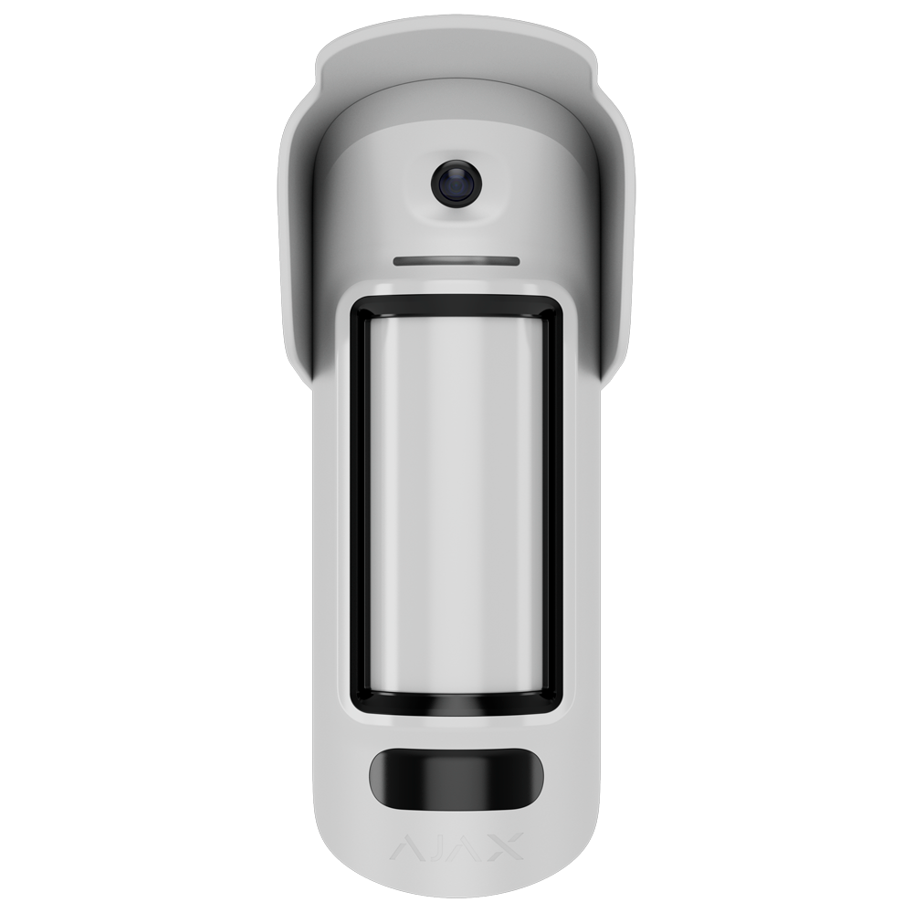 (AJ-MOTIONCAMOUTDOOR-HIGHMOUNT-PHOD-W) Détecteur de mouvement extérieur avec photo à la demande - Double technologie: PIR et micro-ondes en bande K - Gestionnaire de confidentialité / Capteur anti-masquage - Jusqu'à 5 images par détection - Hauteur de l'installation 2~4 m - Support pivotant inclus