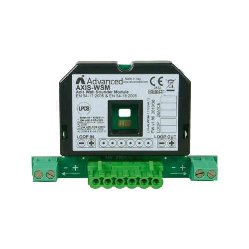 (ADV-AXIS-WSM) Interface de connexion de sirène Advanced - Permet de connecter des sirènes conventionnelles Advanced avec les systèmes analogiques - Compatible avec ADV-AXIS-CWS et ADV-AXIS-CWSV - Isolateur intégré - Certificats EN54-17 et EN54-18