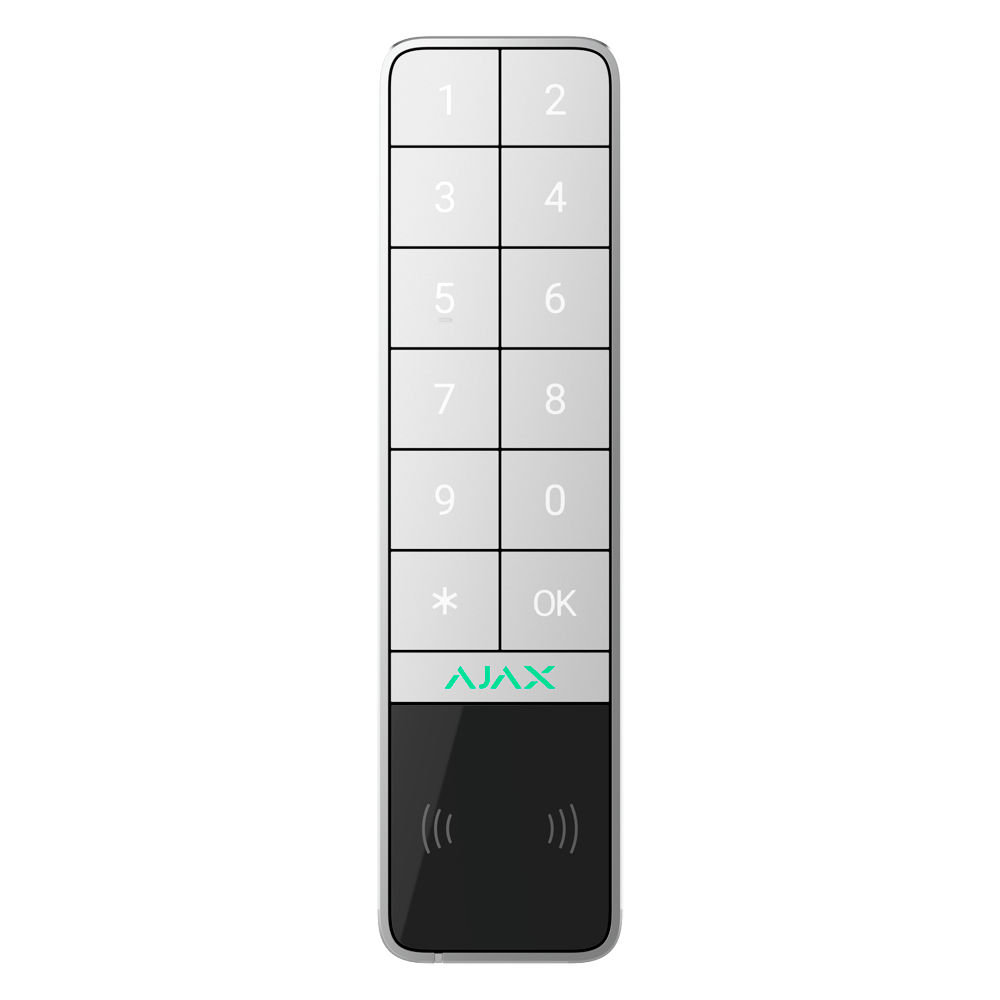 [AJ-KEYPADOUTDOOR-W] (AJ-KEYPADOUTDOOR-W) Clavier extérieur IP66/IK08 avec lecteur RFID - Armement/désarmement complet ou groupé - Authentification: codes, lecteur RFID ou Bluetooth - Indication sonore et par LED - Contrôle des scénarios d'automatisation - Certifié Grade 2