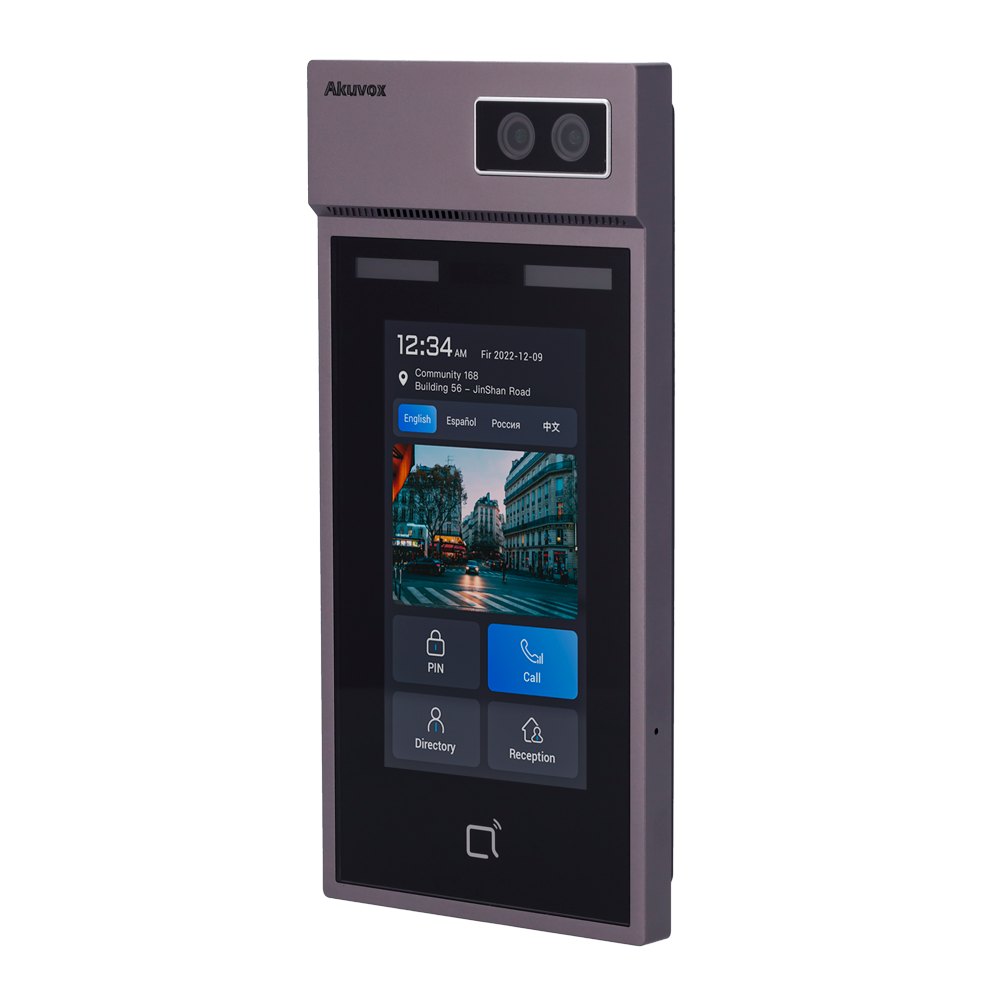 (AK-S535) Videoportero IP antivandálico IK08 - Cámara 2 Mpx/1 Mpx | Audio bidireccional - Facial, tarjeta, NFC, PIN, BLE y QR | 1 relé - Apartamentos | PoE+, SIP estándar - Pantalla IPS 5" táctil | Mantenimiento Cloud - Conexión a través de Cloud | Salida 12V