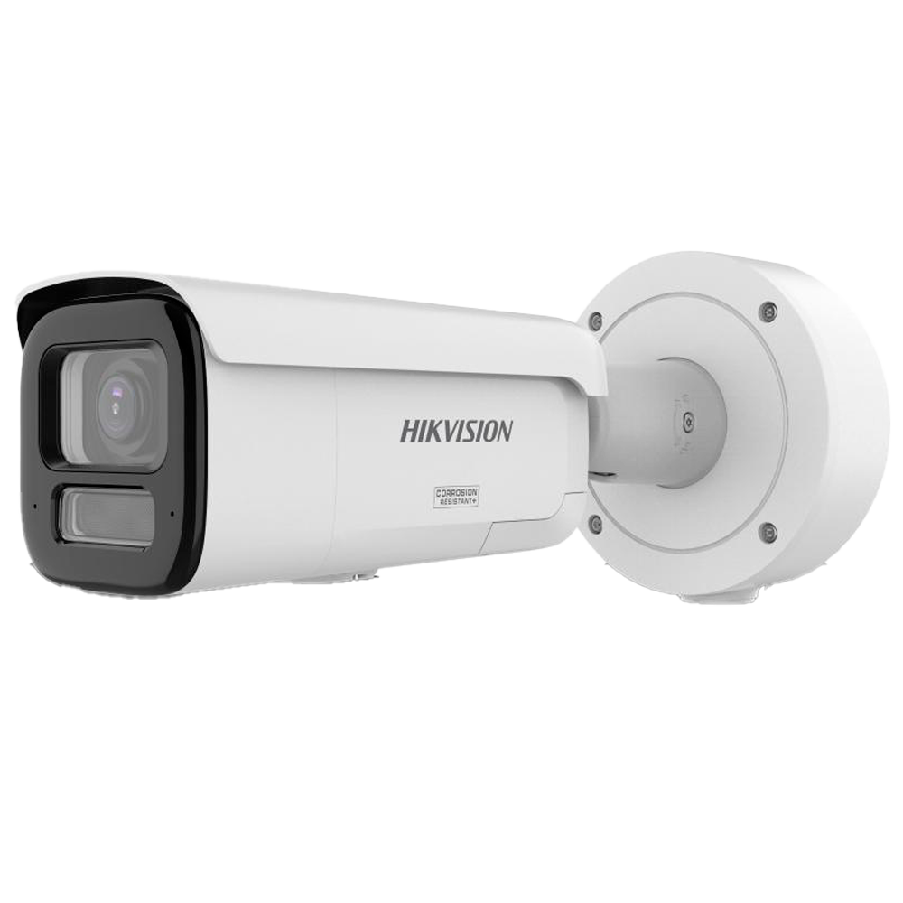 (DS-2CD3686G3-LIZSUY/SL(2.7-13.5mm)eF) Hikvision cámara IP Bullet gama PRO ColorVu3.0 - Resolución 8 MPx | PoE IEEE802.3at | HEOP - ColorVu3.0: imagen a color HikAI-ISP F1.2 1/1.8" - Lente Motorizada 2.7-13.5 mm | Luz y sirena - AcuSense3.0 | Luz híbrida hasta 60m -  Alarmas 1/1  | IP67 | IK10 | NEMA 4X