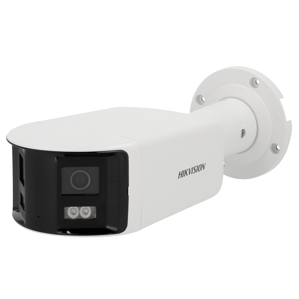 [DS-2CD3T87G2P-LSU/SL(4mm)(C)] (DS-2CD3T87G2P-LSU/SL(4mm)(C)) Caméra IP Bullet Panoramique SOLUTIONS Hikvision - Résolution 8 Mégapixel (5120x1440) - Objectif 4 mm | Lumière blanche 40 m | ColorVu - Microphone et haut-parleur | Sirène et flash dissuasif - Détection de mouvement 2.0 | AcuSense - Alarme | Audio | MicroSD | IP67 | PoE