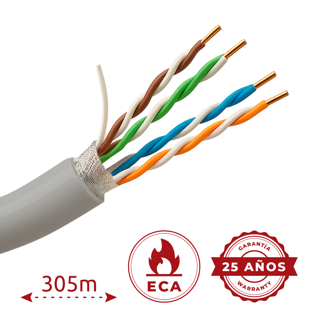 (F-UTP5E-305-PVC-Eca) Câble FTP Safire - Catégorie 5E - Rouleau de 305 mètres | Diamètre 5 mm - Conducteur CCA  - Diamètre 5.5 mm - Certificat ISO/IEC11801, TIA-568-C.2, YD/T1019