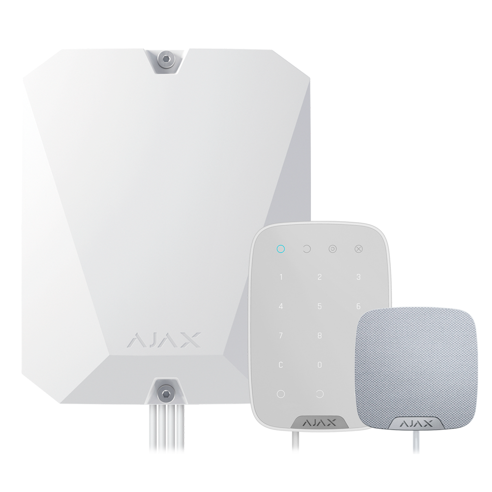 [FIBRA-KIT1-PRO-4G-W] (FIBRA-KIT1-PRO-4G-W) Kit d'alarme professionnelle - Certifié Grade 3 - Communication Ethernet et double SIM 4G - Protocoles Jeweller, Wings et Fibra - Inclus: centrale hybride, clavier et - sirène d'intérieur