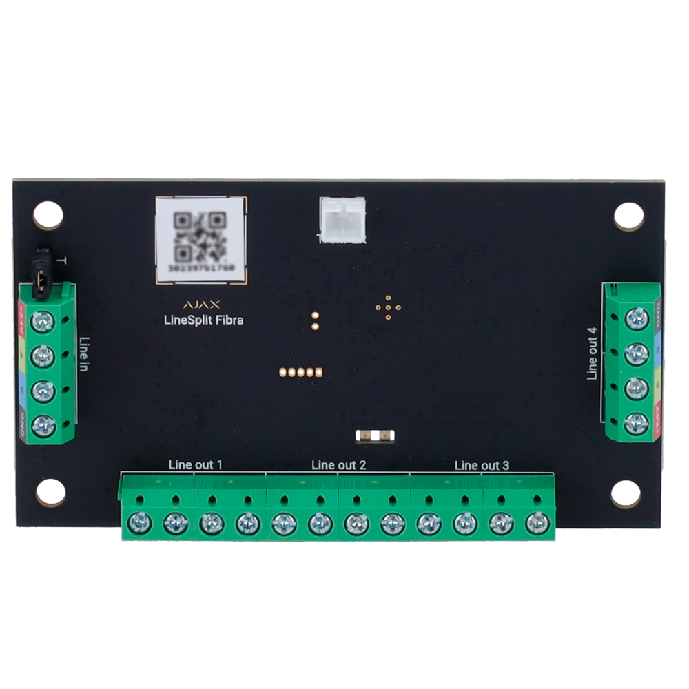 (FIBRA-LINESPLIT) Module permettant de diviser une ligne Fibra en quatre - Protocole Fibra - Certifié Grade 3 - Portée du câble jusqu'à 2.000 mètres - Installation sur n'importe quelle partie du bus, - Même derrière un autre LineSplit