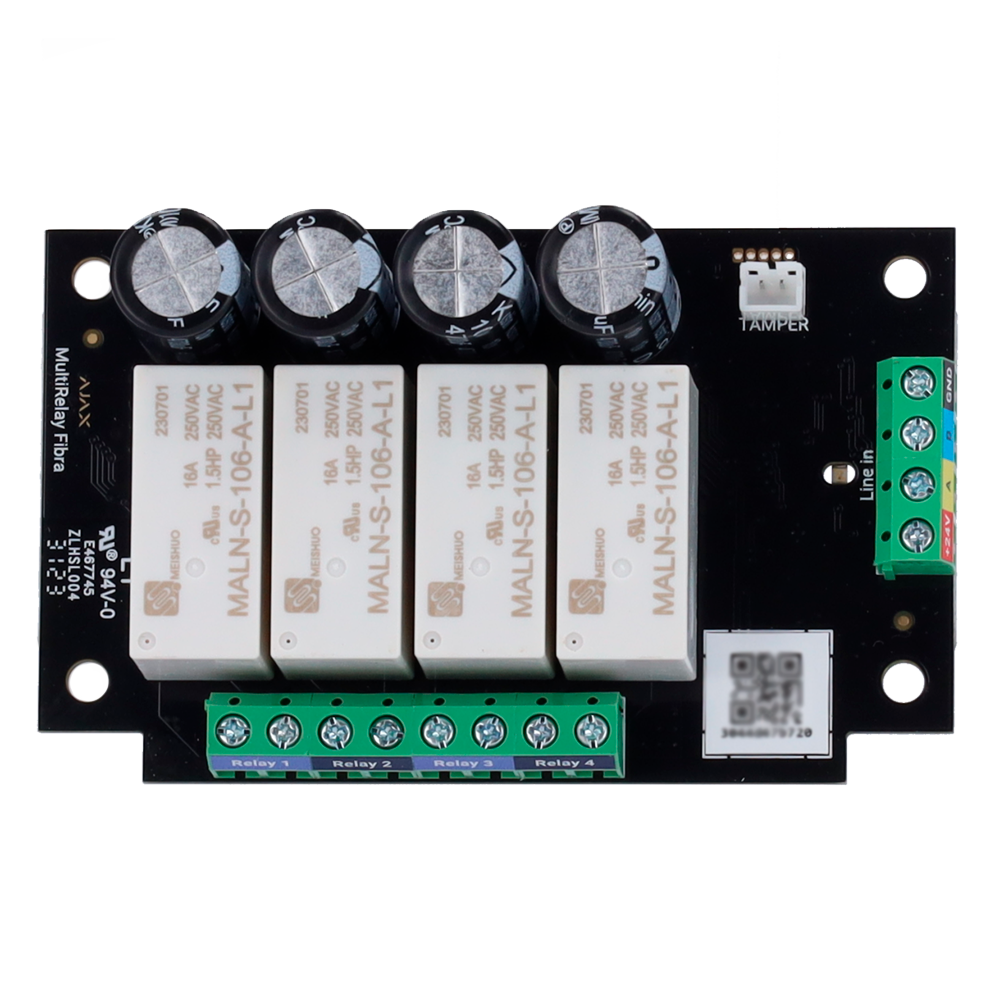 (FIBRA-MULTIRELAY) Module avec 4 relais indépendants  - Protocole Fibra - Certifié Grade 3 - Statut des contacts: NF et NO -  2 modes de fonctionnement: impulsion et bistable