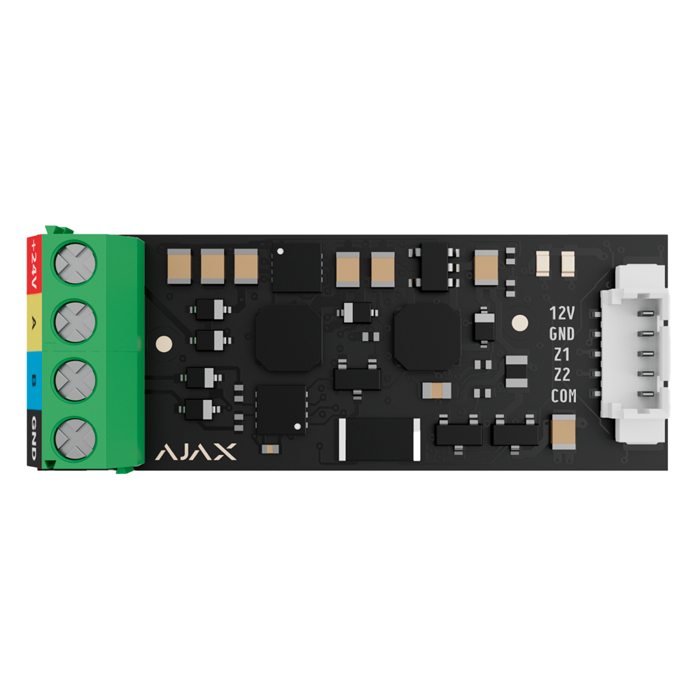 (FIBRA-TRANSMITTER) Module d'intégration dispositifs de tiers - Protocole Fibra - Certifié Grade 3 - 2 entrées câblées  - Alarme configurable NF, NO, EOL, 2EOL, 3EOL - Sortie d'alimentation 12V / 50 mA