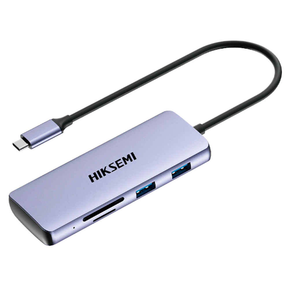(HS-HUB-DS8STD/P/3U3/U2/H/S/T) Hub USB-C 8 en 1 Hikvision - Admite carga PD 100 W - Transferencia de datos de 5 Gbps - 3 x USB A 3.0, USB A 2.0, USB C, HDMI 4K - Lector de tarjetas microSD y SD