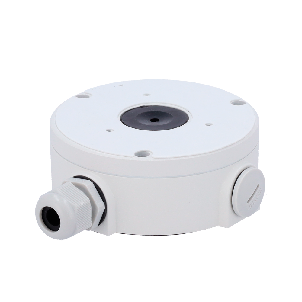(MS-A83) Caja de conexiones Milesight - Para cámara mini domo de intemperie - Instalación en techo o pared - Pasador de cables base y lateral - Ø122mm x 45.5mm